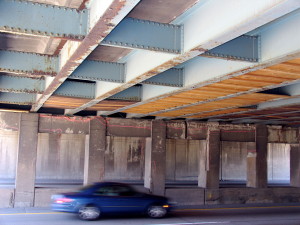 Plywood holding up a bridge